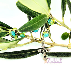 Blue Crystal Rosary Bracelet With Silver Chain and Crucifix - BRA024 - Zuluf