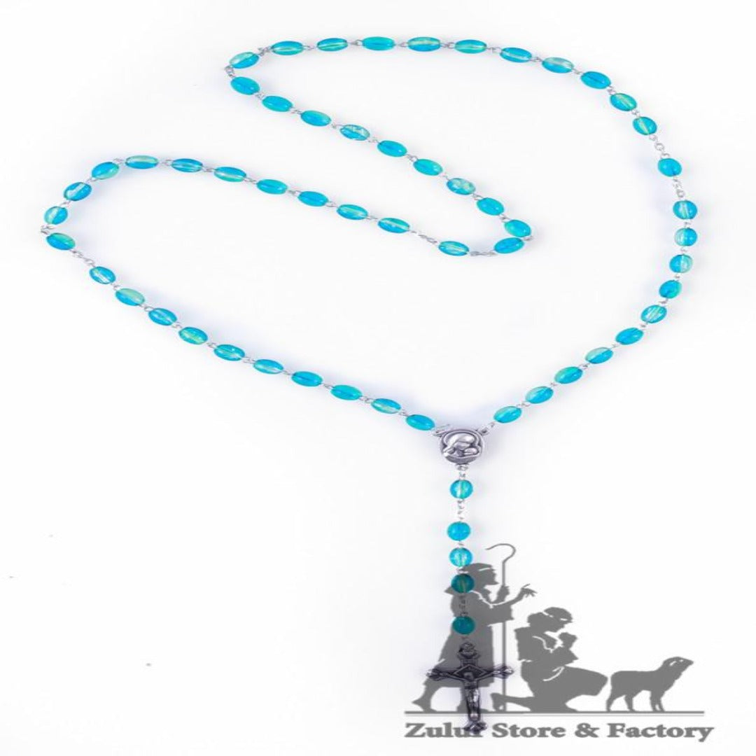 Blue Israel Rosary - Crystal Beads Rosary Holy Soil Medal & Crucifix - ROS042 - Zuluf