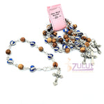 Blue metallic bracelet and olive wood pieces with cross BRA065 - Zuluf