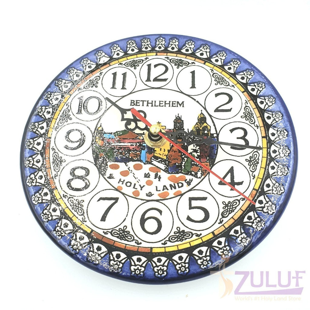 Ceramic Armenian Wall Clock Judaica Gift Jerusalem Holy Land Gift for Home 16cm / 6 Inches CER034 - Zuluf