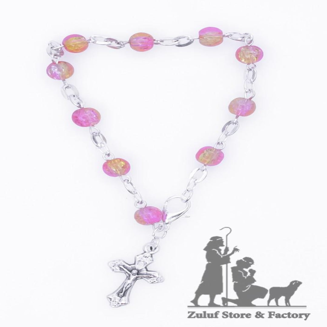 Crystal Rosary Bracelet With Silver Chain and Crucifix - BRA004 - Zuluf