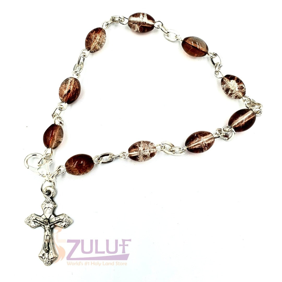 Crystal Rosary Bracelet With Silver Chain and Crucifix - BRA016 - Zuluf