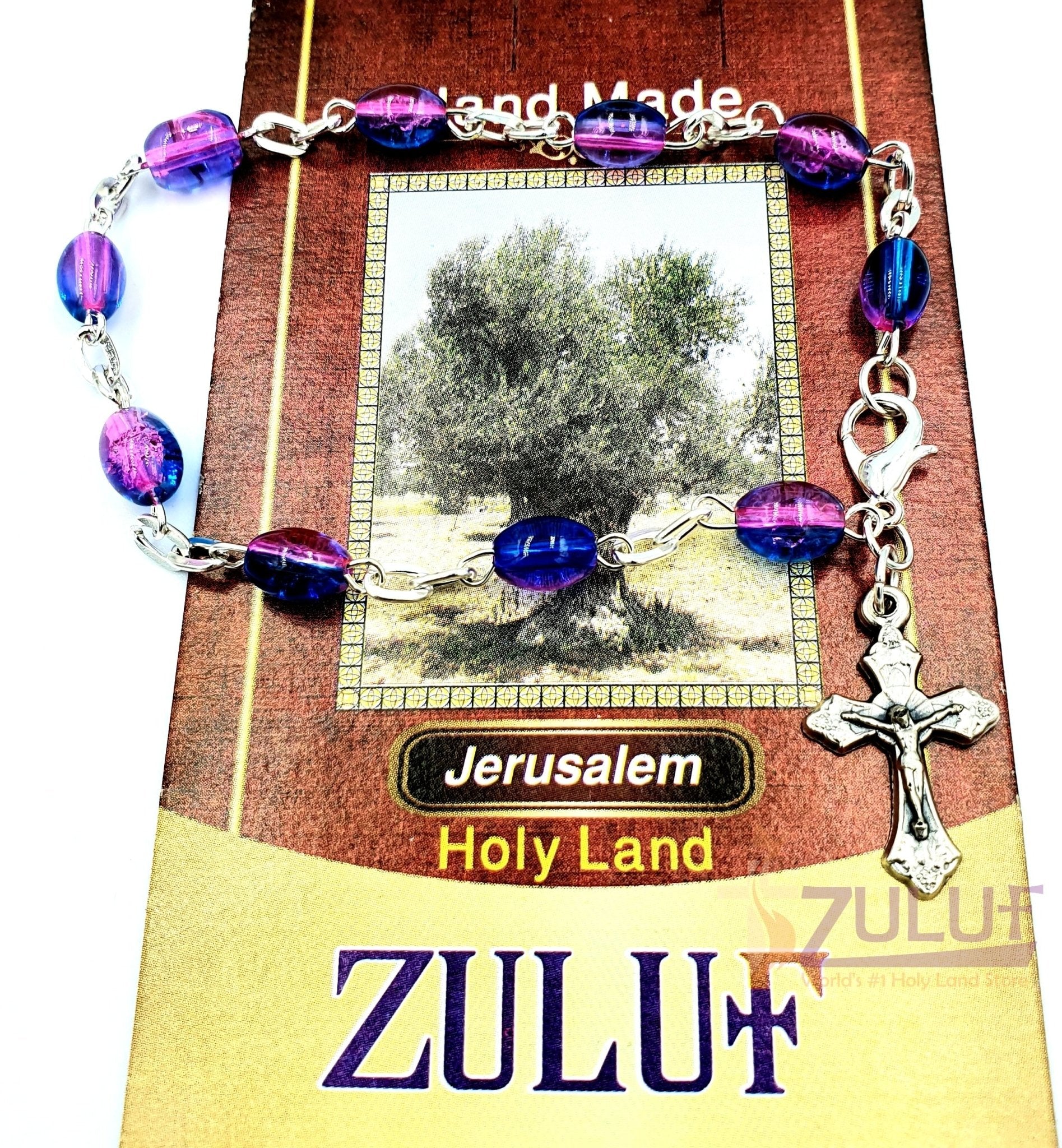 Crystal Rosary Bracelet With Silver Chain and Crucifix - BRA021 - Zuluf