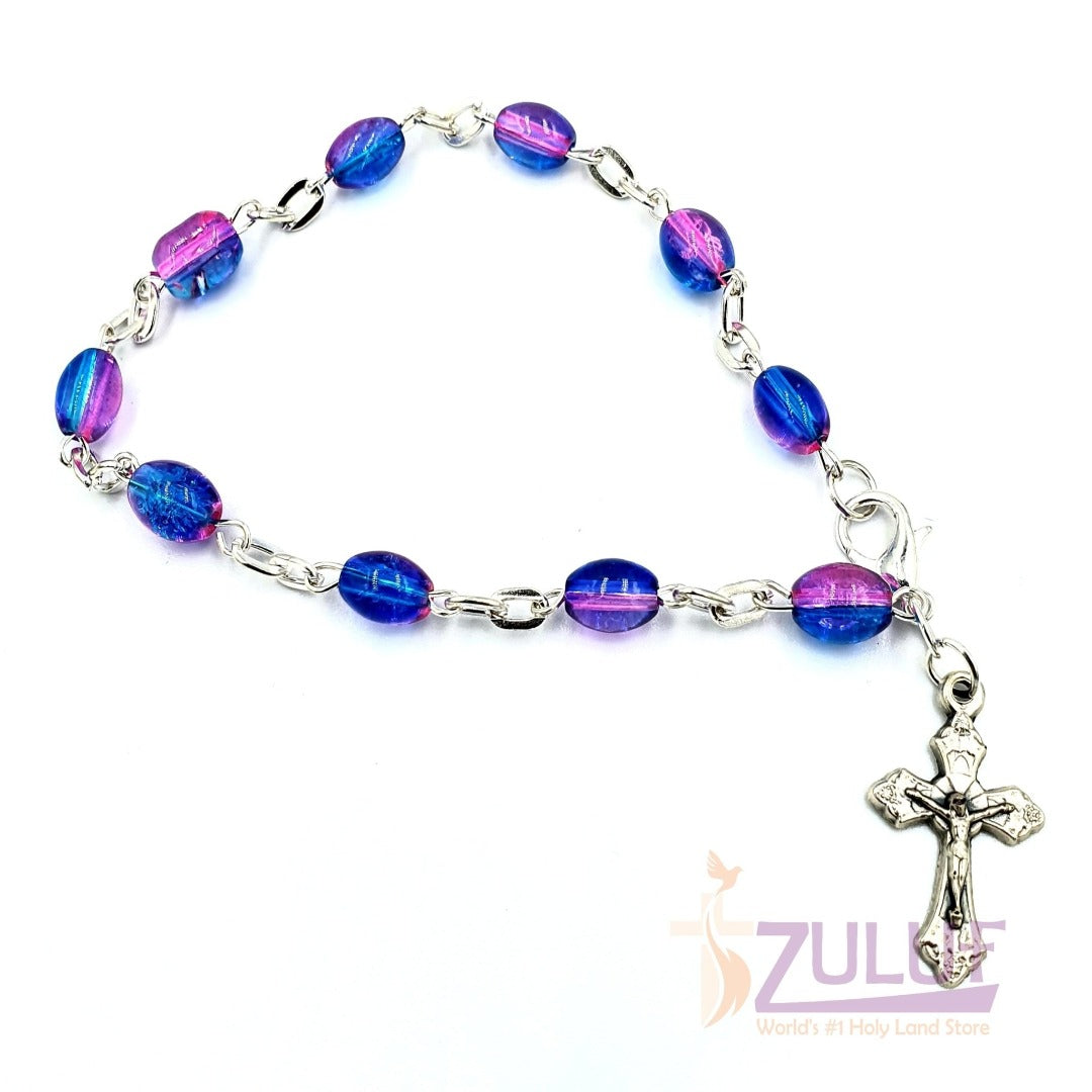 Crystal Rosary Bracelet With Silver Chain and Crucifix - BRA021 - Zuluf