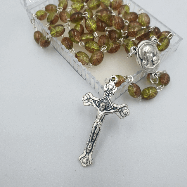 Crystal Rosary Holy Beads Catholic Necklace Holy Soil Medal & Crucifix - ROS030 - Zuluf