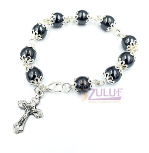 Glass Bracelet with Silver Chain and Metal Crucifix - BRA034 - Zuluf