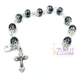 Glass Bracelet with Silver Chain and Metal Crucifix - BRA034 - Zuluf