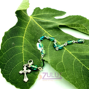 Green Crystal Rosary Bracelet With Silver Chain and Crucifix - BRA012 - Zuluf