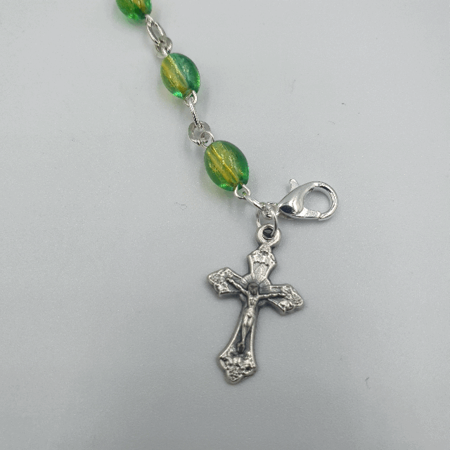Green Crystal Rosary Bracelet With Silver Chain and Crucifix - BRA069 - Zuluf