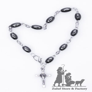Hamatite Bracelet with Silver Chain and Crucifix Saint Benedict - BRA033 - Zuluf