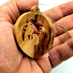 Hand Carved Nativity Inside Heart Olive Wood 3d Ornament Bethlehem Zuluf - (ORN006) - Zuluf
