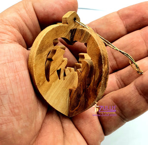 Hand Carved Nativity Inside Heart Olive Wood 3d Ornament Bethlehem Zuluf - (ORN006) - Zuluf