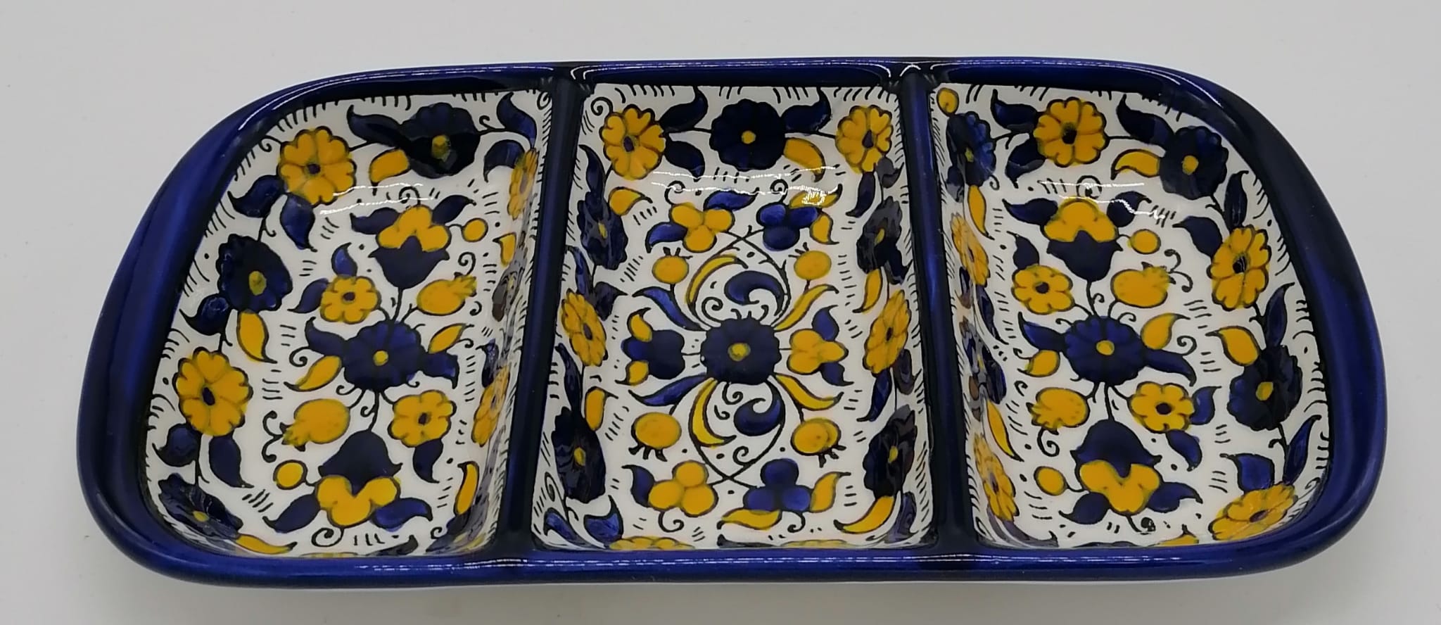 Hand Painted Armenian Ceramic rectangular Plate divided to 3 25*13*3 cm CER074 - Zuluf