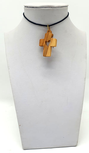 Handcrafted Olive Wood Love Heart Cross Pendant Necklace - Authentic Bethlehem Gift from the Holy Land - Zuluf