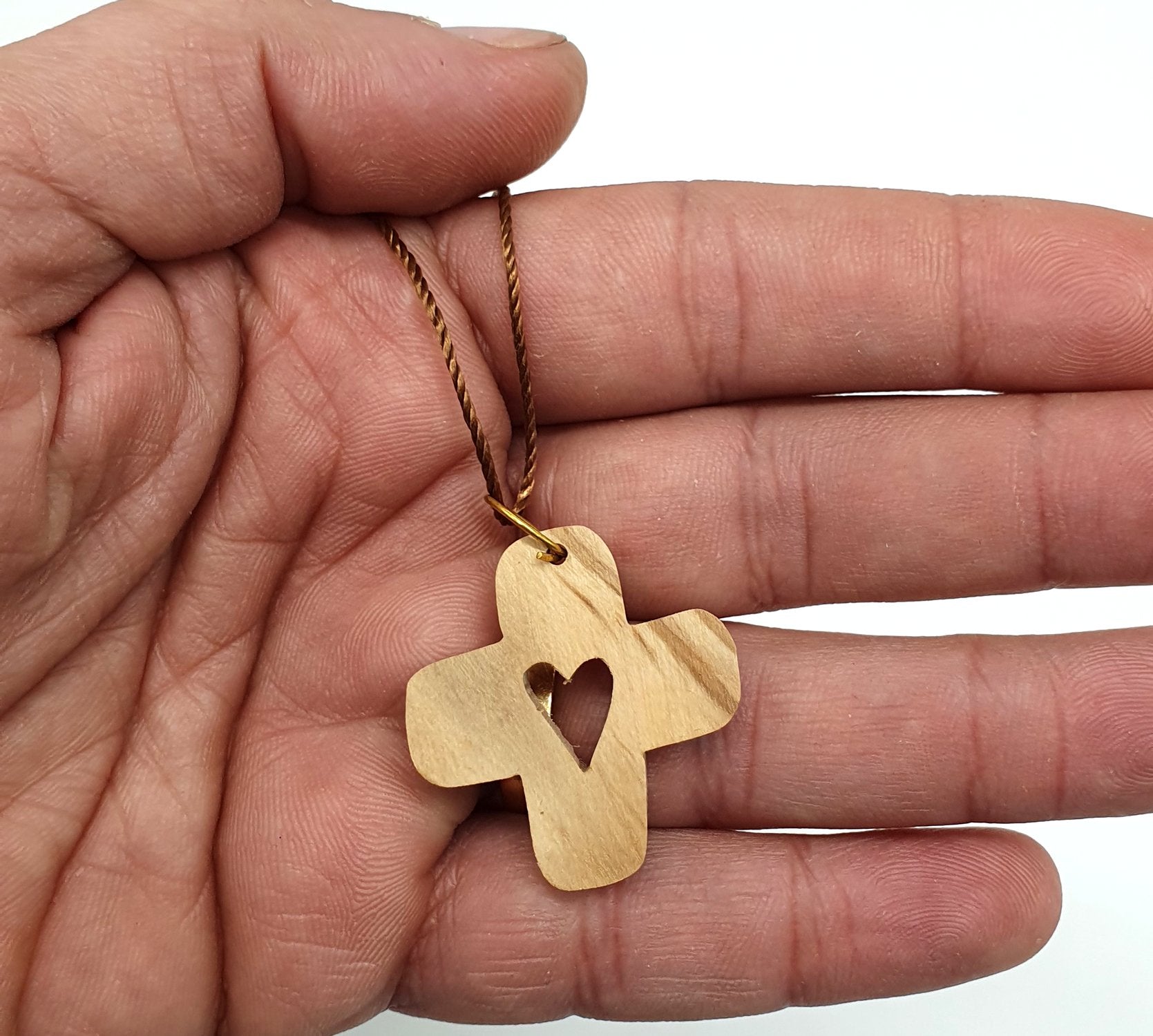 Handmade Olive Wood Heart Cross Necklace from the Holy Land - Spiritual Elegance for Men, Women, Boys & Girls - 1.5 Inches - Zuluf