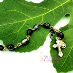 Hematite Beads Rosary Bracelet from the Holy Land with Silver Chain and Crucifix - BRA002 - Zuluf
