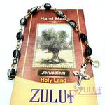 Hematite Beads Rosary Bracelet from the Holy Land with Silver Chain and Crucifix - BRA002 - Zuluf