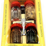 Holy Land Zuluf Set of 5 in 1 Olive Wood Cross Set with 4 Bottles -Holy Oil, Jordan River Water, Holy Earth & Holy Frankincense Gift Pack - HLG005 - Zuluf