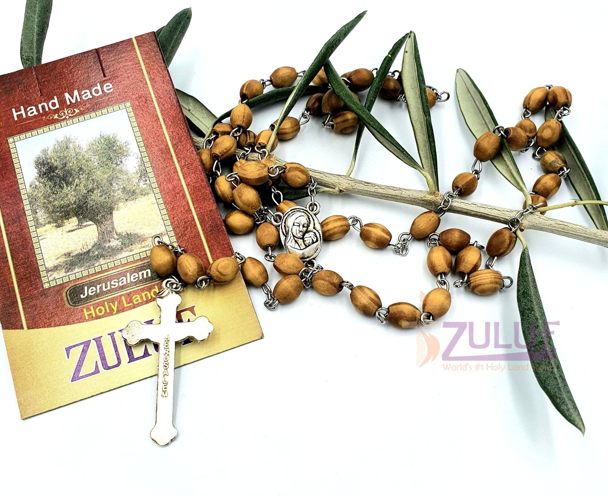 Holy Rosary - Olive Wood Beads Rosary With Silver Crucifix By Zuluf (ROS002) - Zuluf
