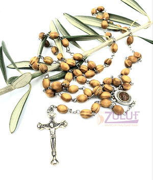 Holy Rosary - Olive Wood Beads Rosary With Silver Crucifix By Zuluf (ROS002) - Zuluf