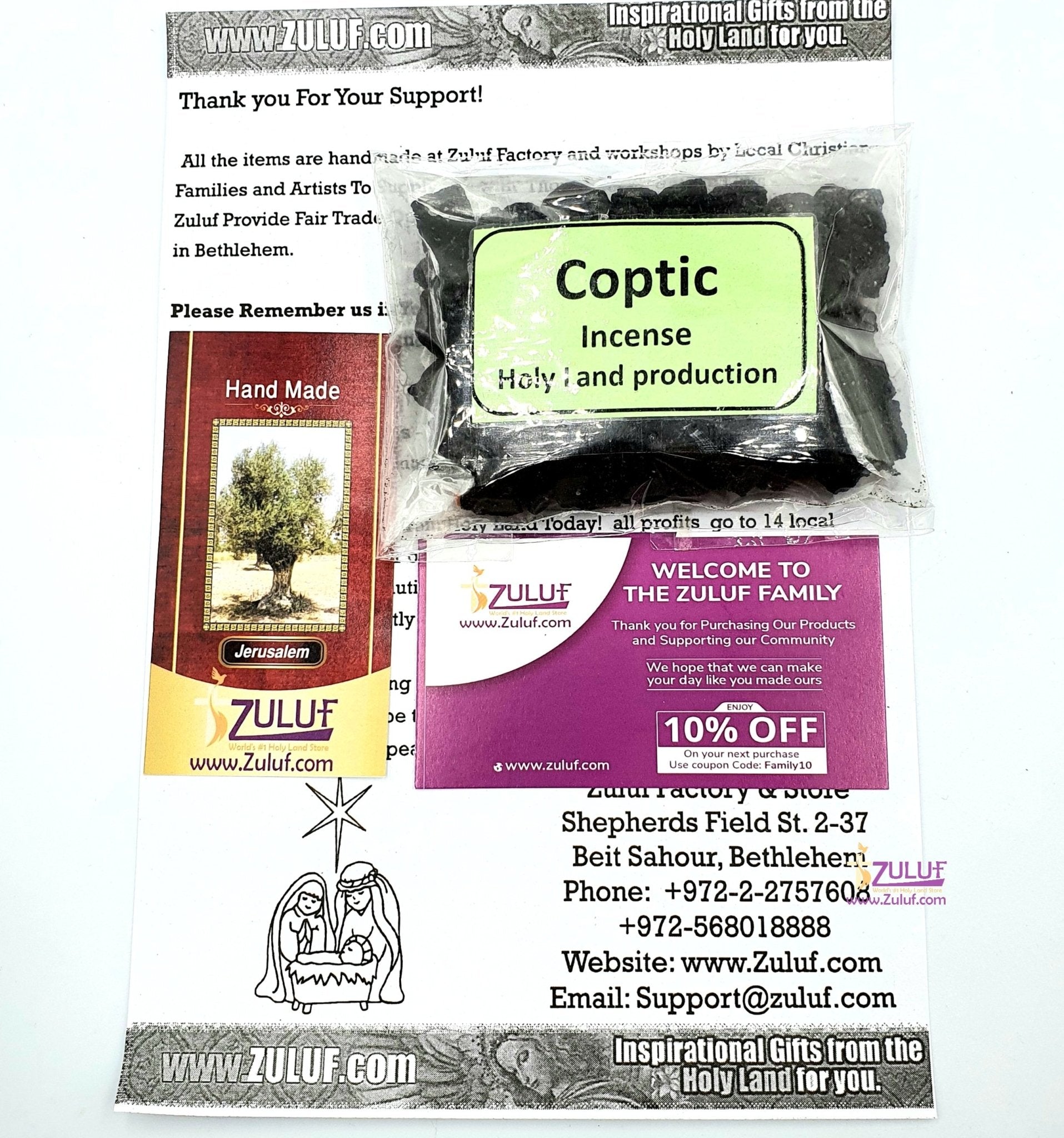 Incense Jasmin Frankincense from The Holy Land - 40 Grams or 1.4 oz With Zuluf Certificate HLG202 - Zuluf