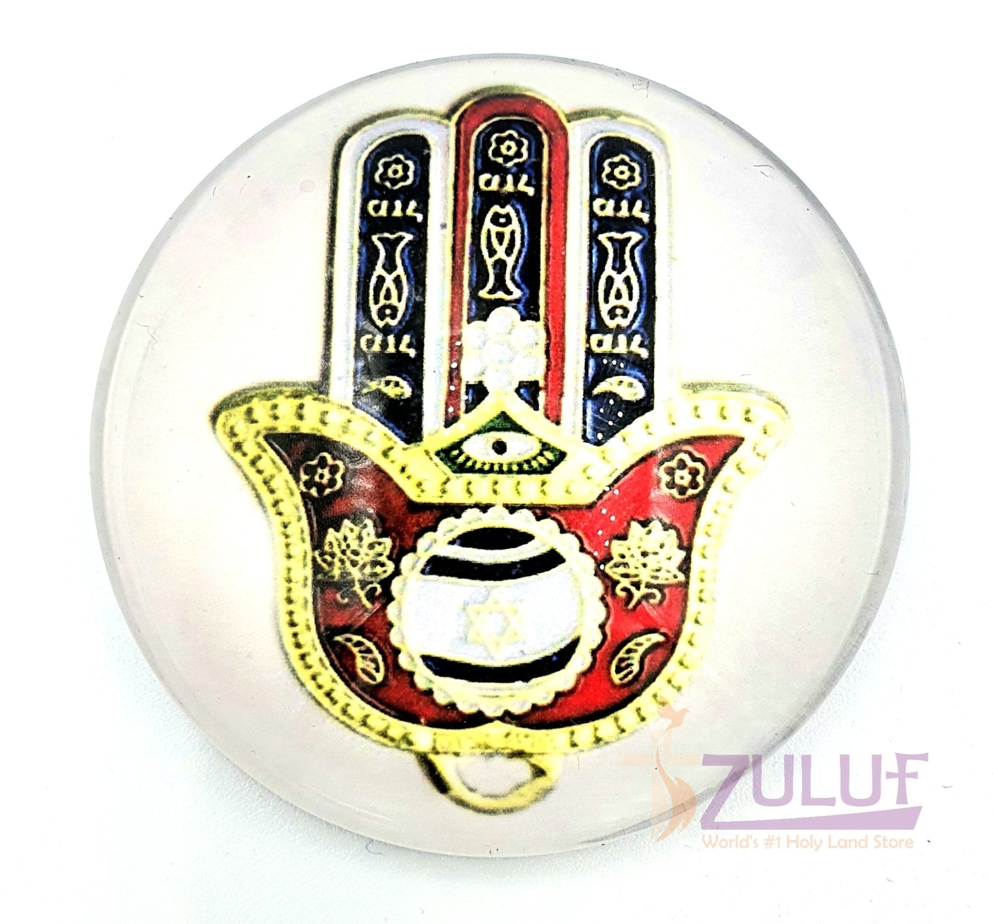 Khmsa hand israel flag circle Glass Jewish Magnet MAG102 - Zuluf