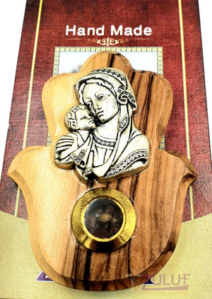 Khmsa hand mary virgin and jesus Magnet Religious hand made Art Olive Wood Holy Land - MAG085 - Zuluf