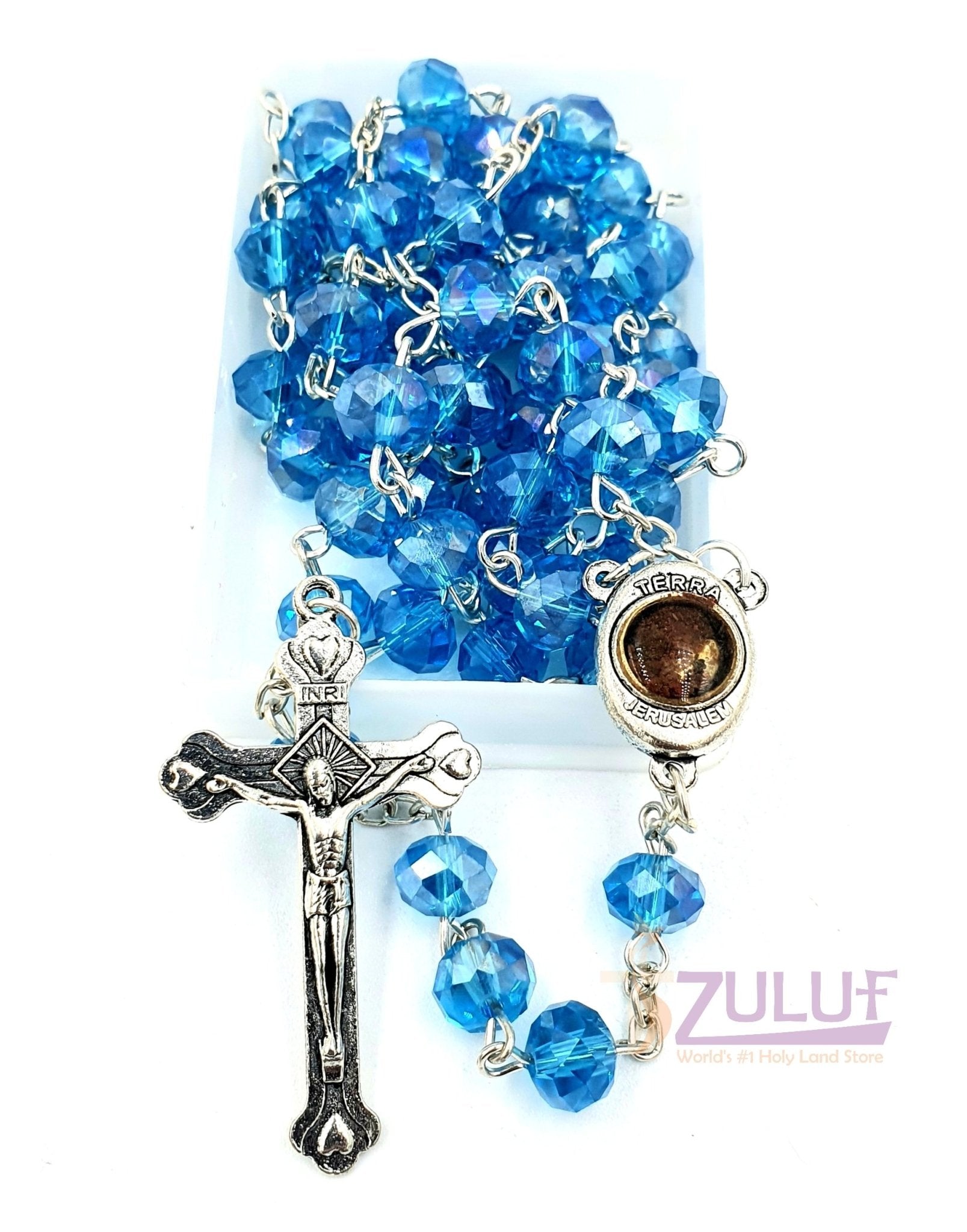 Large Necklace bright blue Glass Beads Order This Rosary Online - ROS008 - Zuluf