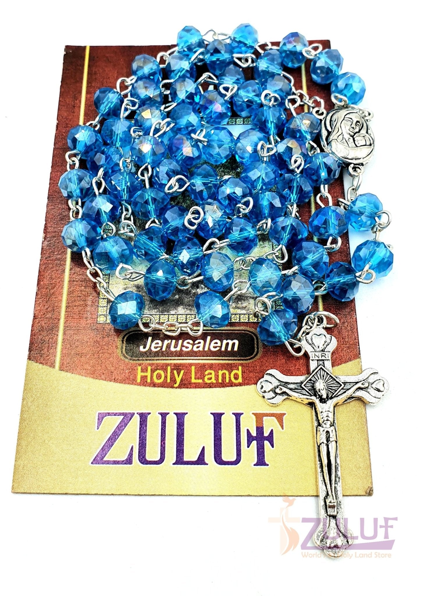 Large Necklace bright blue Glass Beads Order This Rosary Online - ROS008 - Zuluf