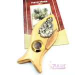 Mary Virgin with Jesus and incense on fish Design hand made olive wood art magnetic MAG086 - Zuluf