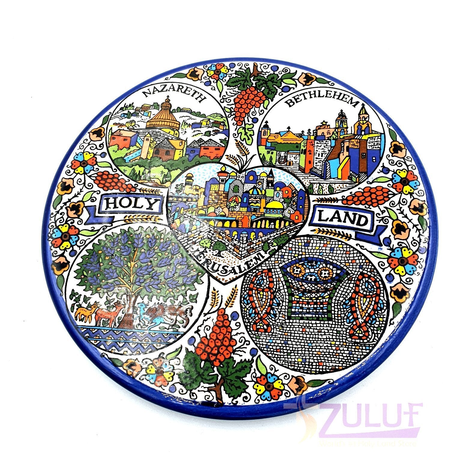 Medium Armenian Round Hand Painted Jerusalem Ceramic Plate 16cm / 6.2 Inches - CER002 - Zuluf