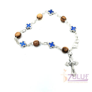 Mix Olive wood and metallic blue crosses with main cross BRA051 - Zuluf