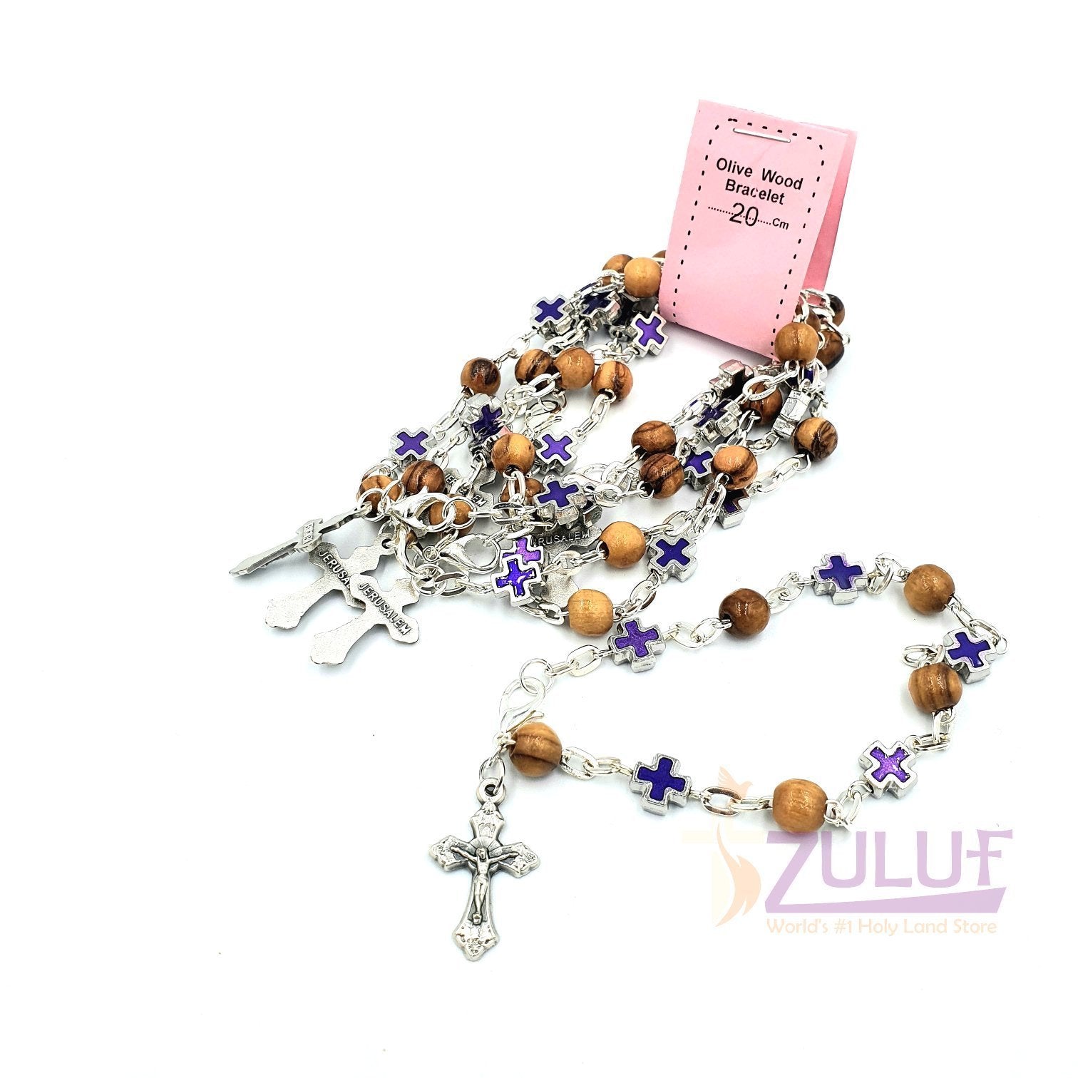 Mix Olive wood and metallic purple crosses with main cross BRA052 - Zuluf