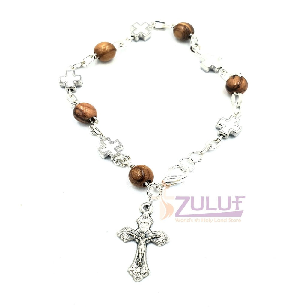 Mix Olive wood and metallic white crosses with main cross BRA056 - Zuluf