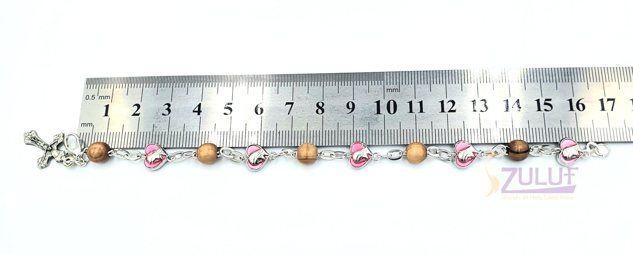 Mix pink metallic olive wood hand made bracelet with cross BRA044 - Zuluf