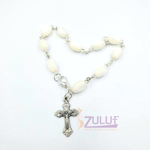 Mother of Pearl Bracelet With Silver Chain and Crucifix - BRA031 - Zuluf