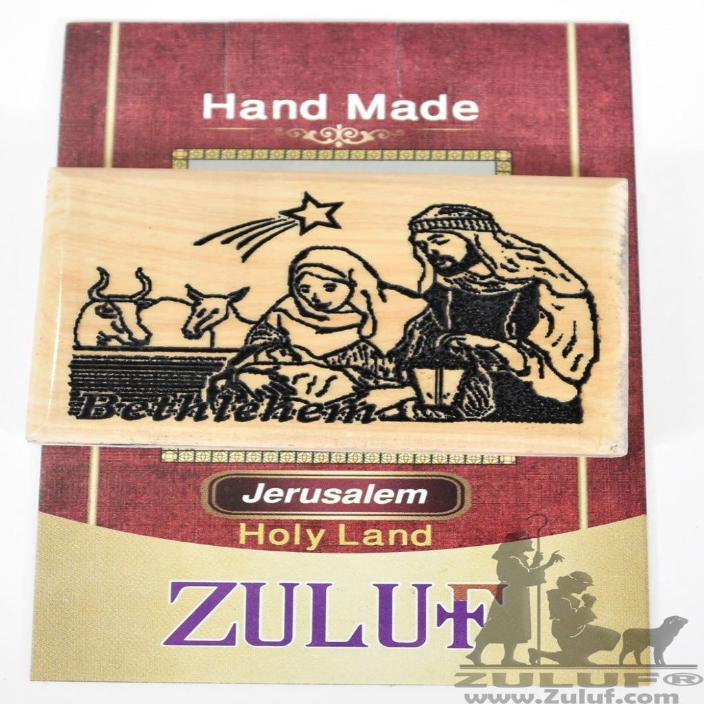 Nativity scene Jesus Born Bethlehem Olive Wood Magnet - Zuluf Olive Wood Factory - MAG036 - Zuluf