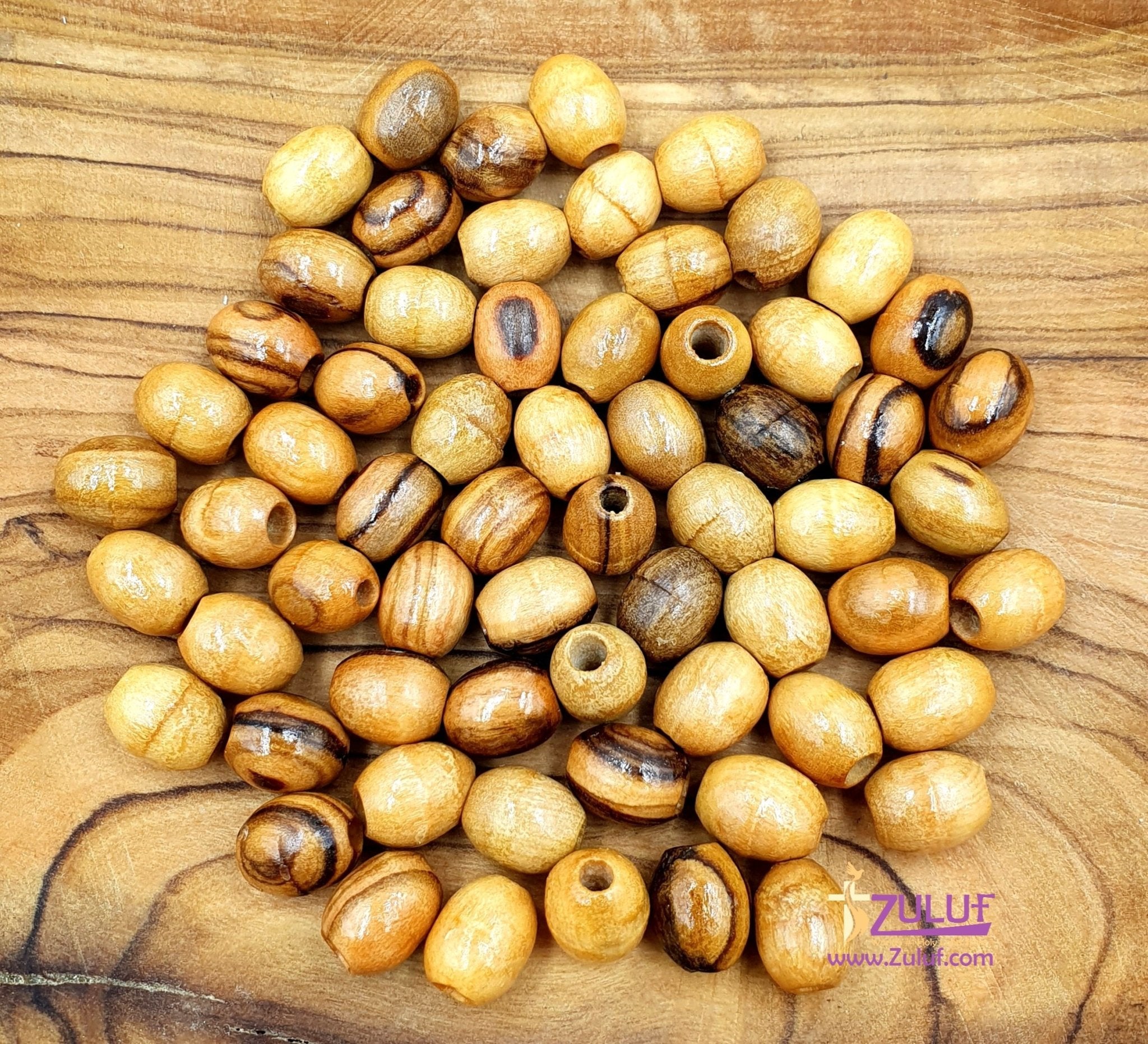 Nazareth Olive Wood Beads 10mm oval beads hand carved for rosary beads ( 60 Beads ) - BEAD010 - Zuluf