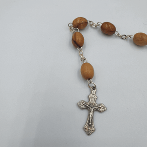 Olive Wood Bracelet with Silver Chain and Cross - BRA030 - Zuluf