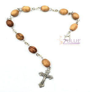 Olive Wood Bracelet with Silver Chain and Cross - BRA030 - Zuluf