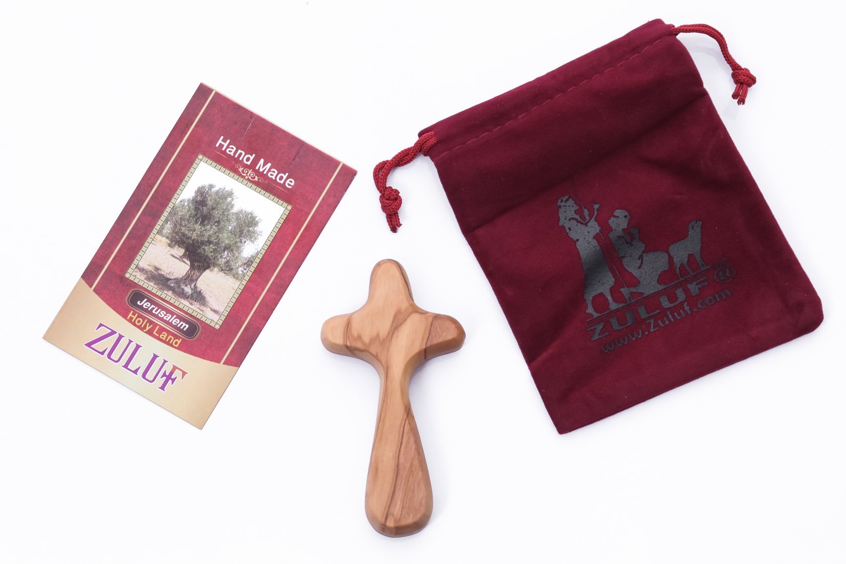 Olive Wood Comfort Crosses With Gift Bags - Zuluf
