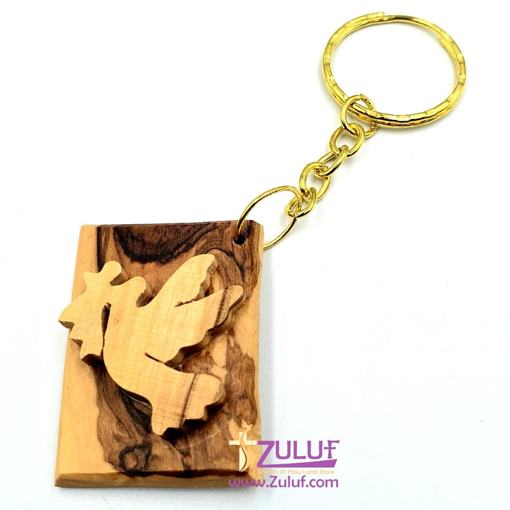 Olive wood hand made Angel and Dove Keychain KC218 - Zuluf