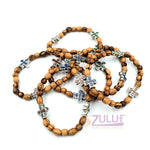 Olive wood hand made bracelet with 3colored crosses BRA059 - Zuluf