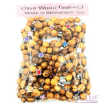 Olive wood hand made bracelet with 3colored crosses BRA061 - Zuluf