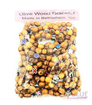 Olive wood hand made bracelet with 3colored crosses BRA061 - Zuluf
