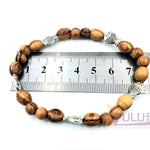 Olive wood hand made bracelet with 4 metallic fish BRA062 - Zuluf