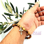 Olive wood hand made with matelic cross bracelet BRA047 - Zuluf