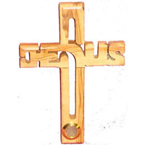 Olive Wood Jesus Cross with Soil - Zuluf