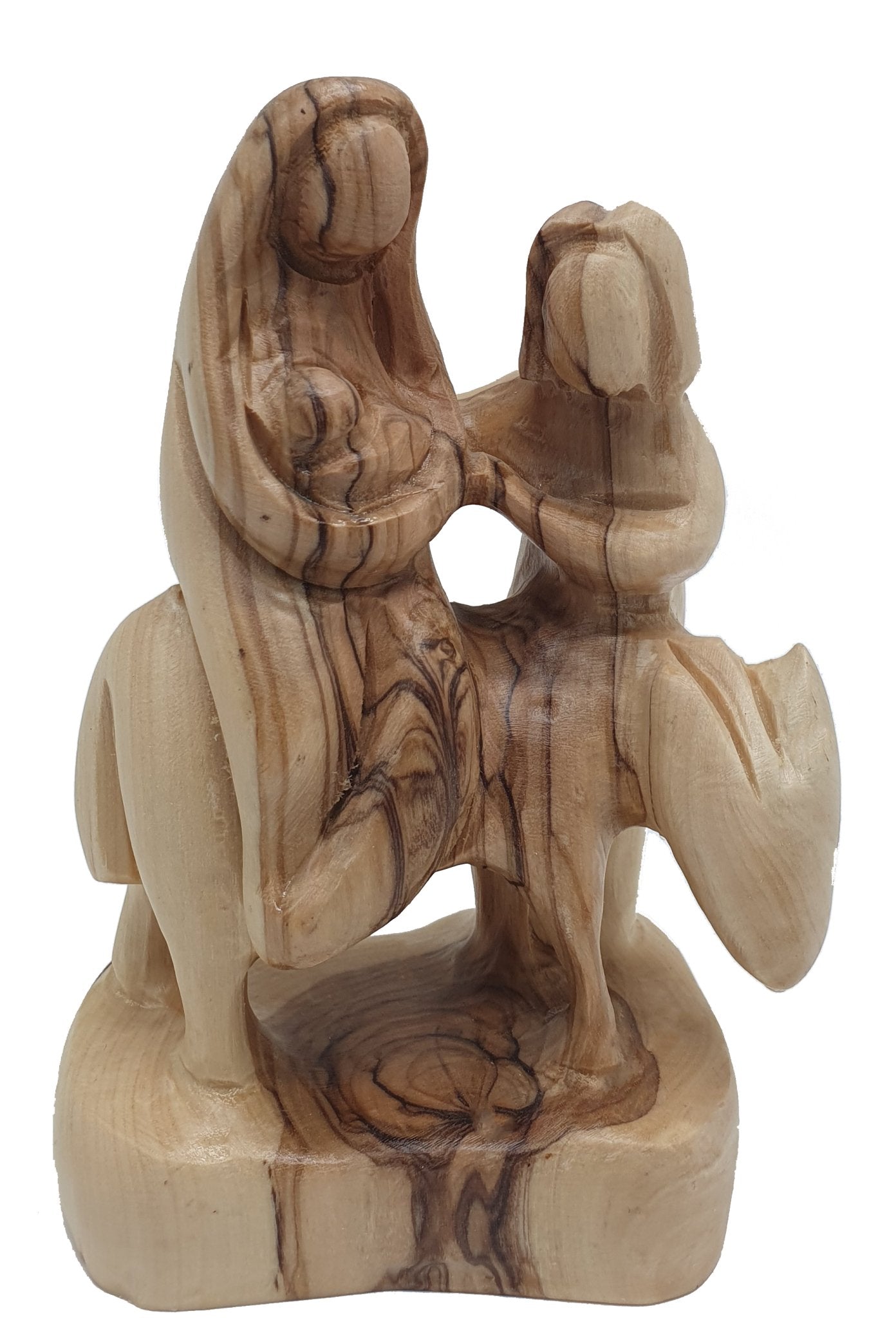 Olive Wood Nativity Statue - Flight to Egypt Scene, Jesus, Mary, and Joseph - Holy Land Crafted - Zuluf