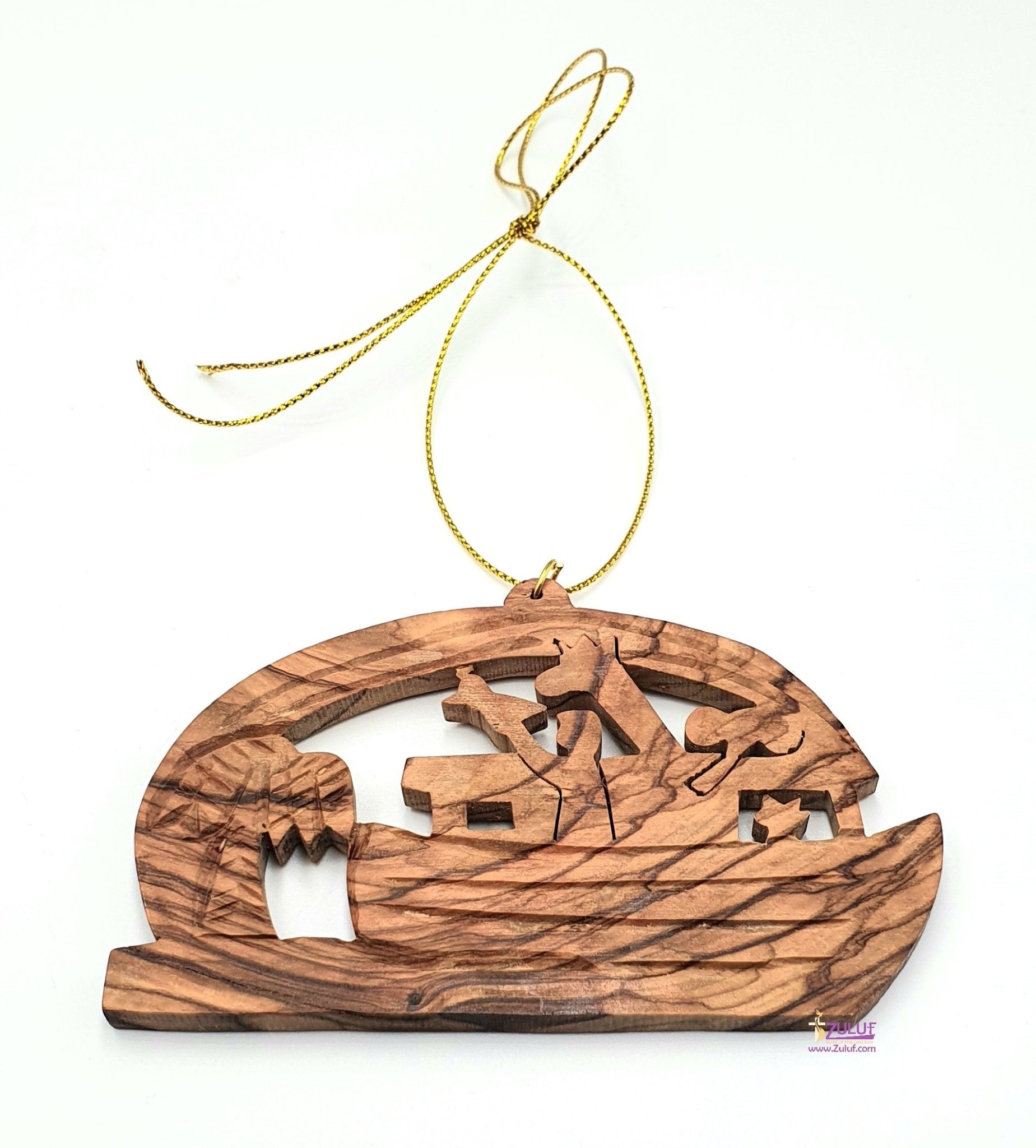 Olive Wood Noah's Ark Christmas Ornament - Fair Trade & Handmade - Zuluf ORN033 - Zuluf